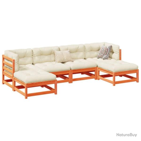 Salon de jardin 6 pcs avec coussins cire marron bois pin massif