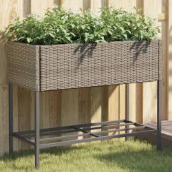 Jardini&egrave;res avec &eacute;tag&egrave;re 2 pcs gris 90x40x75 cm r&eacute;sine tress&eacute;e