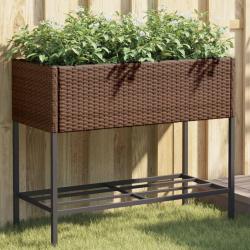 Jardini&egrave;res avec &eacute;tag&egrave;re 2 pcs brun 90x40x75 cm r&eacute;sine tress&eacute;e