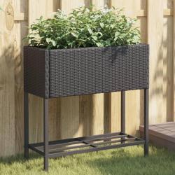 Jardini&egrave;res avec &eacute;tag&egrave;re 2 pcs noir 70x28x70 cm r&eacute;sine tress&eacute;e