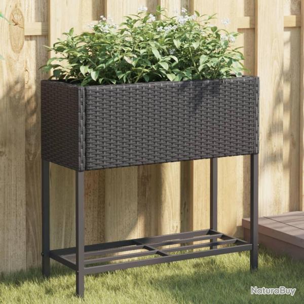 Jardini�res avec �tag�re 2 pcs noir 70x28x70 cm r�sine tress�e