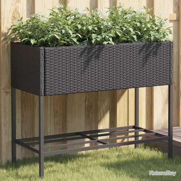 Jardini�res avec �tag�re 2 pcs noir 90x40x75 cm r�sine tress�e
