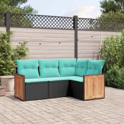 Salon de jardin 4 pcs avec coussins noir r&eacute;sine tress&eacute;e