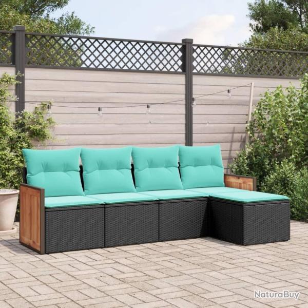 Salon de jardin 5 pcs avec coussins noir r�sine tress�e