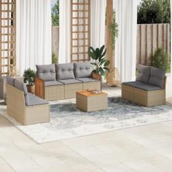 Salon de jardin avec coussins 8 pcs beige r&eacute;sine tress&eacute;e