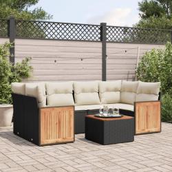 Salon de jardin 7 pcs avec coussins noir r&eacute;sine tress&eacute;e