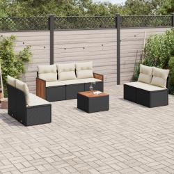 Salon de jardin 8 pcs avec coussins noir r&eacute;sine tress&eacute;e