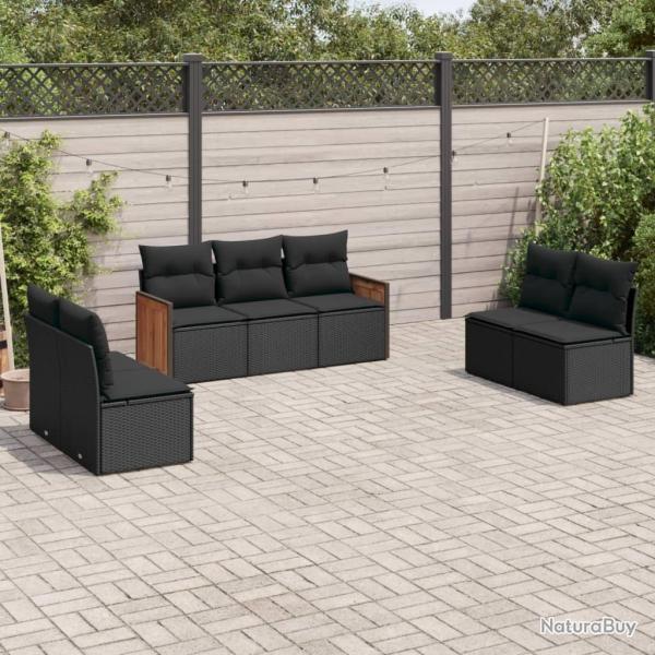 Salon de jardin 7 pcs avec coussins noir r�sine tress�e