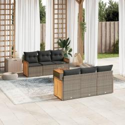Salon de jardin avec coussins 7 pcs gris r&eacute;sine tress&eacute;e