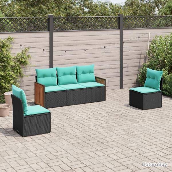 Salon de jardin 5 pcs avec coussins noir r�sine tress�e