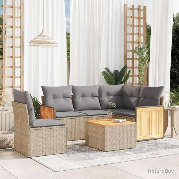 Salon de jardin avec coussins 6 pcs beige r�sine tress�e