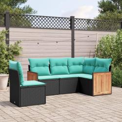 Salon de jardin 5 pcs avec coussins noir r&eacute;sine tress&eacute;e