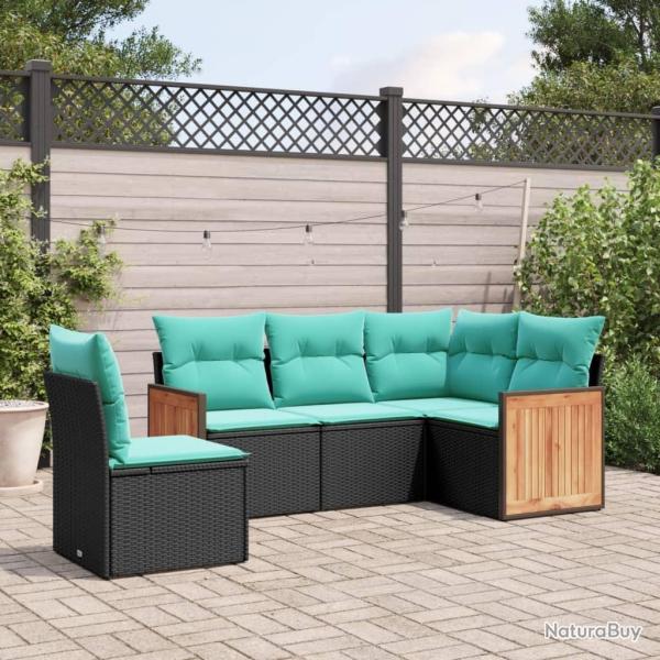 Salon de jardin 5 pcs avec coussins noir r�sine tress�e