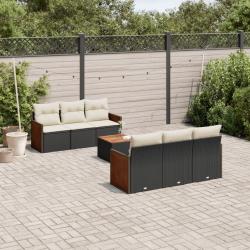 Salon de jardin 7 pcs avec coussins noir r&eacute;sine tress&eacute;e