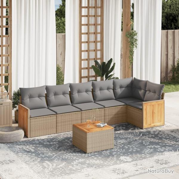 Salon de jardin avec coussins 7 pcs beige r�sine tress�e