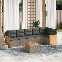 Salon de jardin avec coussins 7 pcs gris r&eacute;sine tress&eacute;e