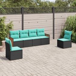 Salon de jardin 6 pcs avec coussins noir r&eacute;sine tress&eacute;e