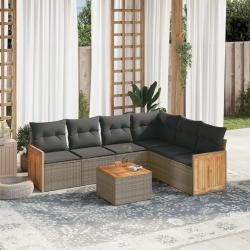 Salon de jardin avec coussins 7 pcs gris r&eacute;sine tress&eacute;e