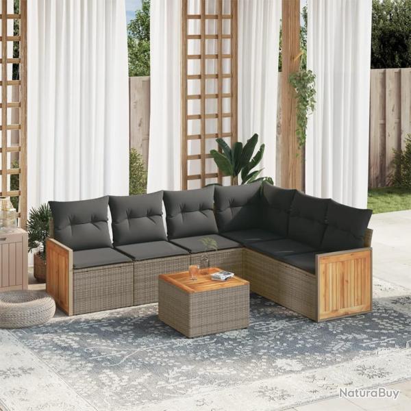 Salon de jardin avec coussins 7 pcs gris r�sine tress�e