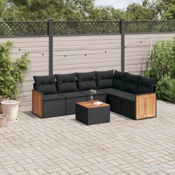 Salon de jardin 7 pcs avec coussins noir r�sine tress�e