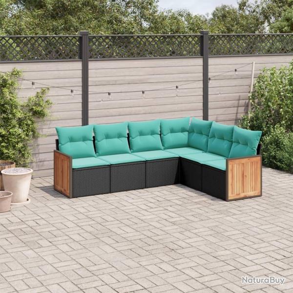 Salon de jardin 6 pcs avec coussins noir r�sine tress�e