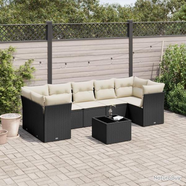 Salon de jardin 8 pcs avec coussins noir r�sine tress�e