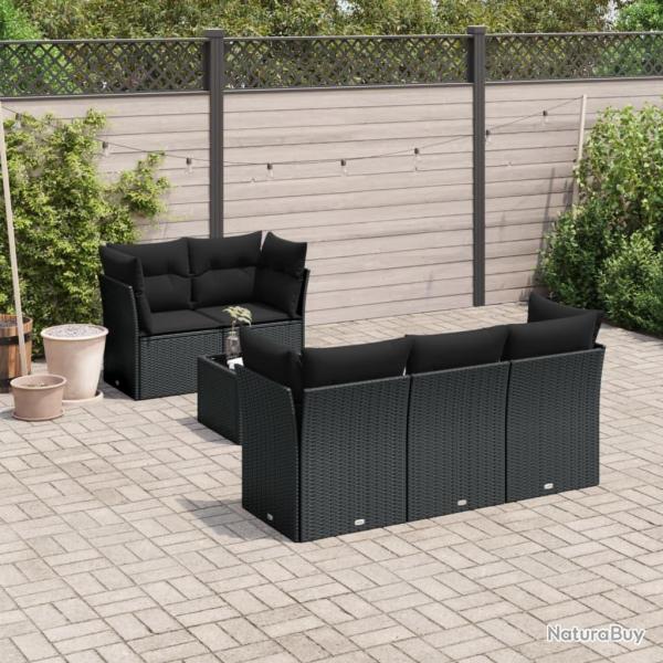 Salon de jardin 6 pcs avec coussins noir r�sine tress�e