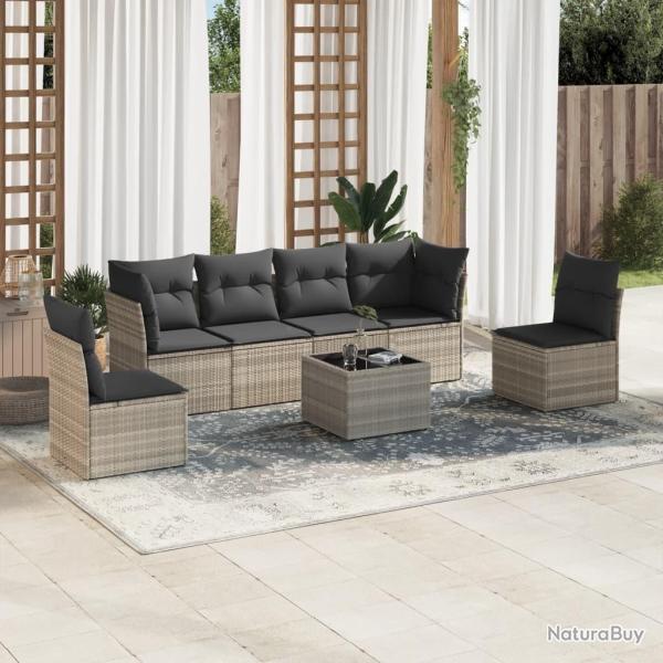 Salon de jardin avec coussins 7 pcs gris clair r�sine tress�e