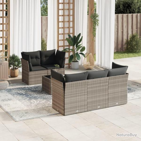 Salon de jardin 6 pcs avec coussins gris clair r�sine tress�e
