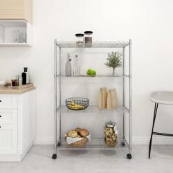 &Eacute;tag&egrave;re de rangement 4 niveaux et roues 90x35x142 cm chrome