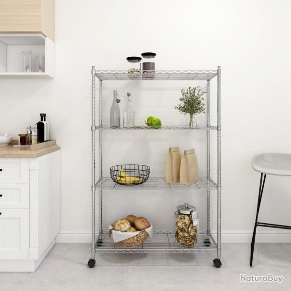 �tag�re de rangement 4 niveaux et roues 90x35x142 cm chrome
