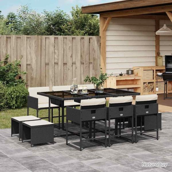 Ensemble � manger de jardin 11 pcs coussins noir r�sine tress�e