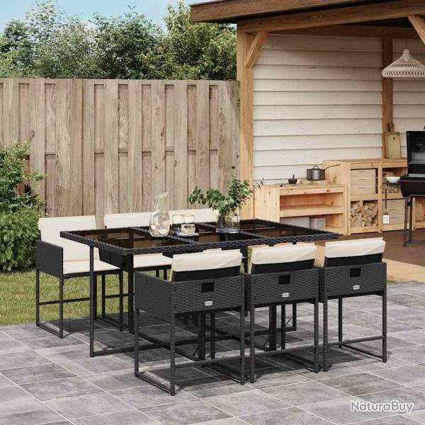 Ensemble � manger de jardin coussins 7pcs Noir R�sine tress�e
