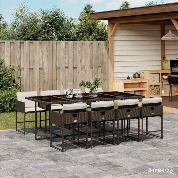 Ensemble � manger de jardin et coussins 9 pcs marron poly rotin
