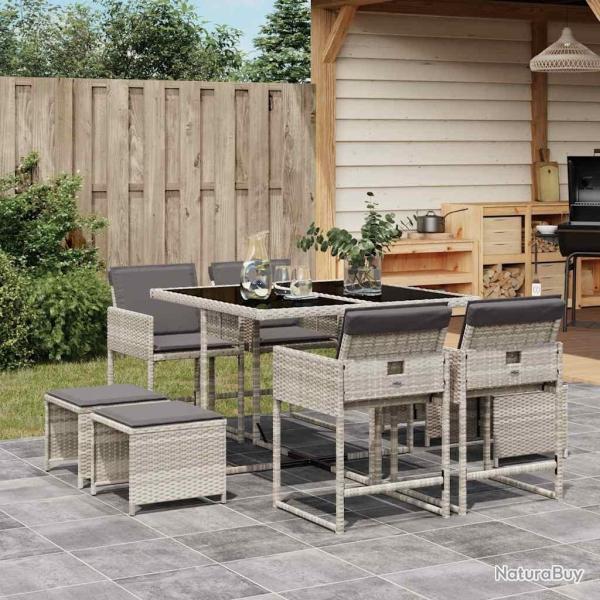Ensemble � manger de jardin et coussins 9 pcs gris clair rotin
