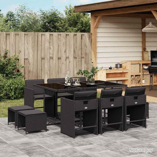 Ensemble � manger de jardin 11 pcs coussins noir r�sine tress�e