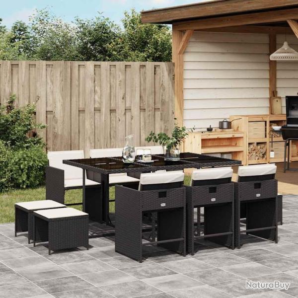 Ensemble � manger de jardin 11 pcs coussins noir r�sine tress�e