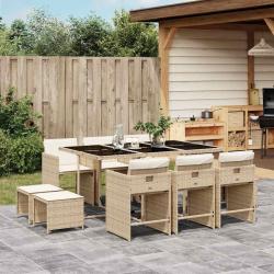 Ensemble &agrave; manger de jardin et coussins 11 pcs beige poly rotin