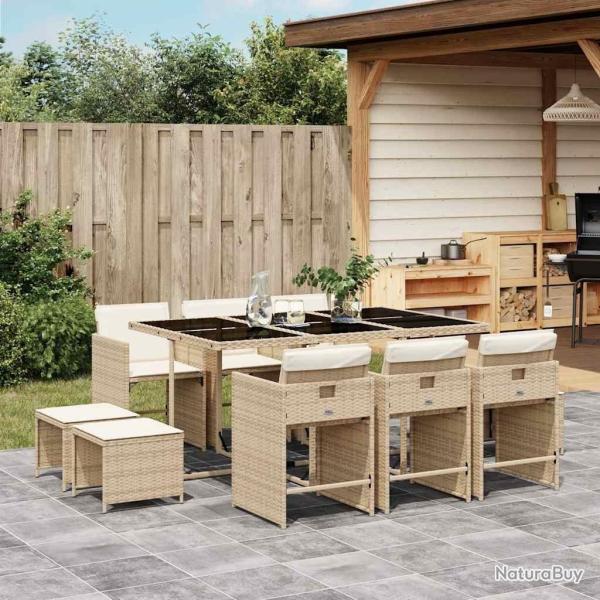 Ensemble � manger de jardin et coussins 11 pcs beige poly rotin