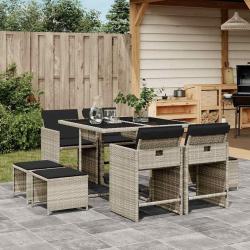 Ensemble &agrave; manger de jardin et coussins 9 pcs gris clair rotin