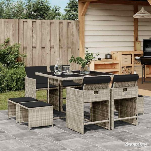 Ensemble � manger de jardin et coussins 9 pcs gris clair rotin