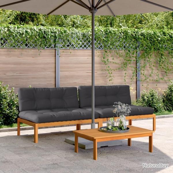 Canap�s centraux palette de jardin et coussins 2pcs bois acacia