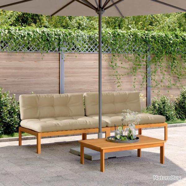 Canap�s centraux palette de jardin et coussins 2pcs bois acacia