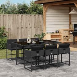 Ensemble &agrave; manger de jardin coussins 7pcs Noir R&eacute;sine tress&eacute;e