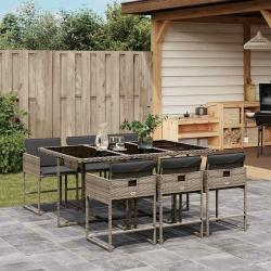 Ensemble &agrave; manger de jardin et coussins 7 pcs gris rotin