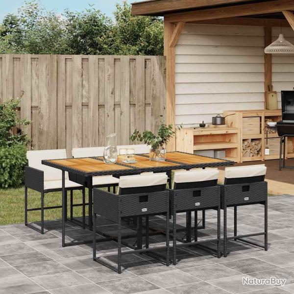 Ensemble � manger de jardin coussins 7pcs Noir R�sine tress�e