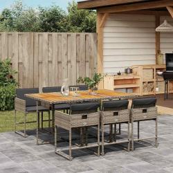 Ensemble &agrave; manger de jardin et coussins 7 pcs gris rotin