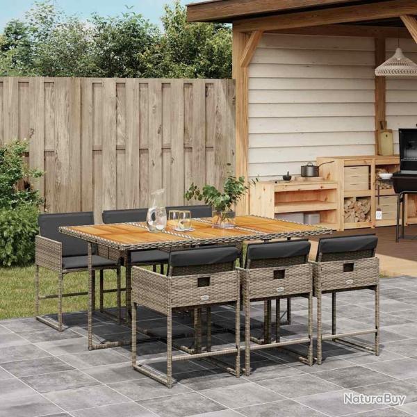 Ensemble � manger de jardin et coussins 7 pcs gris rotin