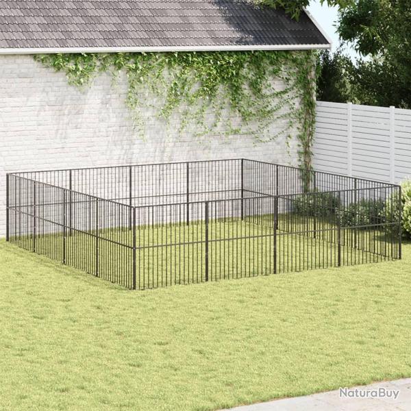 Parc pour chien 16 panneaux noir acier galvanis�