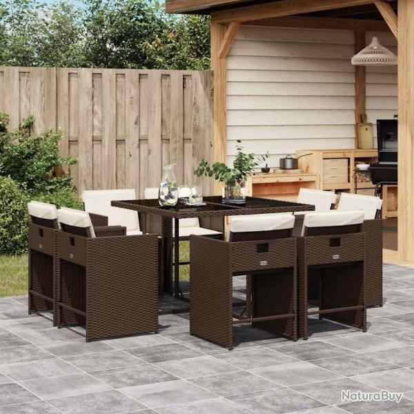 Ensemble � manger de jardin et coussins 9 pcs marron poly rotin